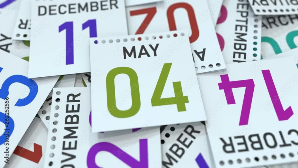 May 4 date on calendar leaf. 3D animation