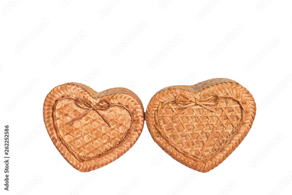 Heart shaped box Two boxes of wicker represent the love of a woman and men on white background and clipping path. Heart shaped box Two boxes of wicker represent the love of a woman and men on white background and clipping path.