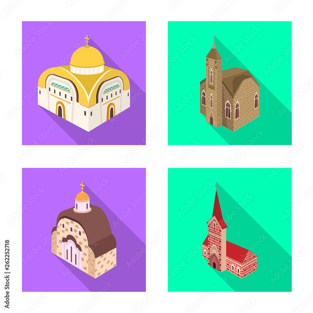 Fototapeta premium Vector illustration of temple and historic sign. Collection of temple and faith vector icon for stock.