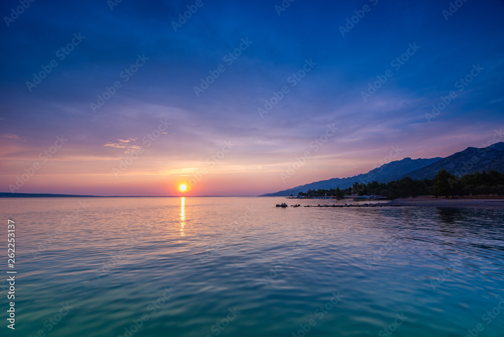 Beautiful Sunset Over Adriatic Sea Near Starigrad In Croatia