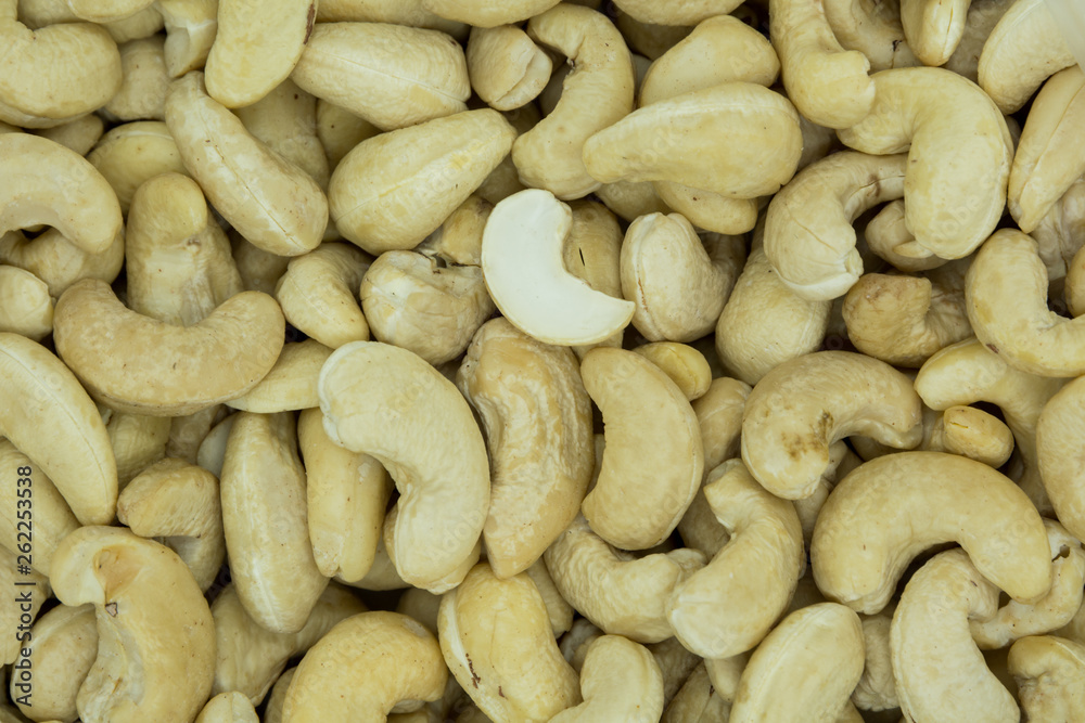 Roasted cashew nuts. Texture of nuts. Top view. Roasted cashew nuts. Texture of nuts. Top view.