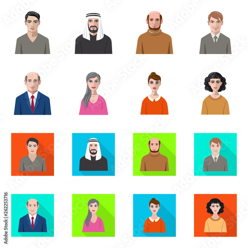 Vector design of hairstyle and profession  sign. Collection of hairstyle and character  stock vector illustration.