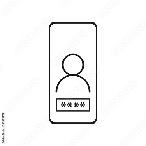 Phone with password form page on screen. Sign in to account, user. Flat design, vector illustration