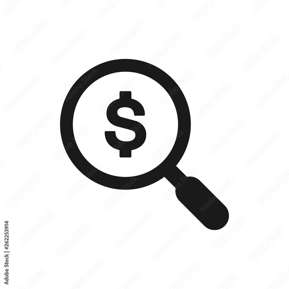 Looking For Money icon. Dollar sign on magnifier vector illustration. Searching for dollar/money Looking For Money icon. Dollar sign on magnifier vector illustration. Searching for dollar/money