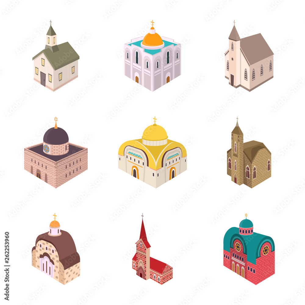 Vector illustration of architecture and building logo. Collection of architecture and clergy stock symbol for web.