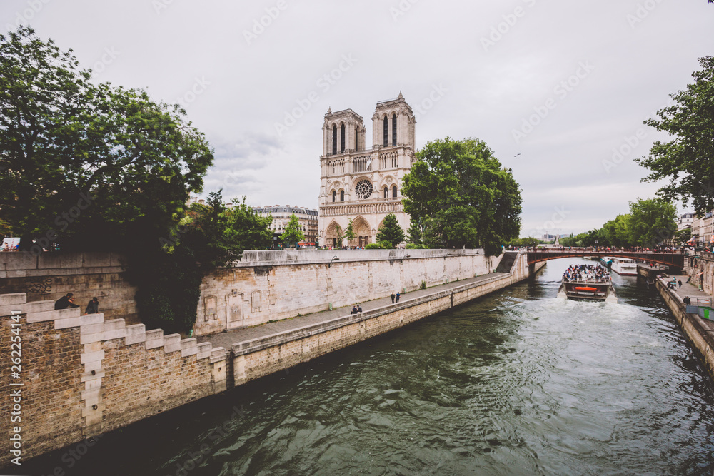 Notre dame cathedral from river Seine in Paris. Notre dame cathedral from river Seine Paris, France