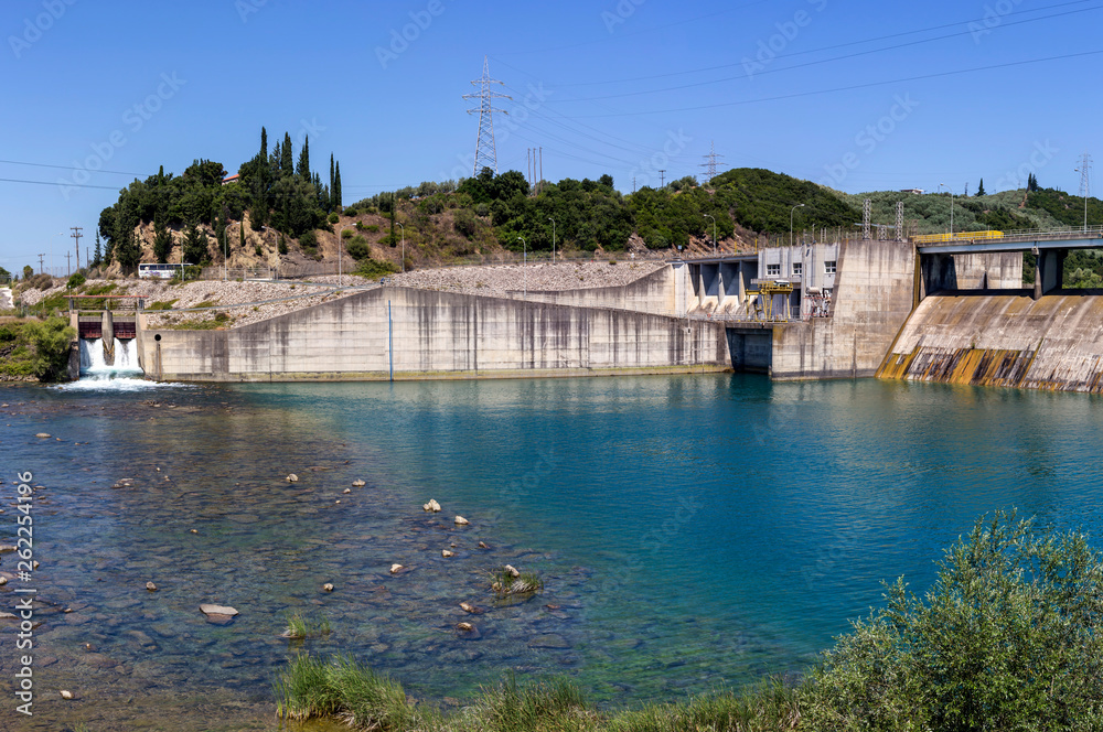 Panorama of the dam on the river