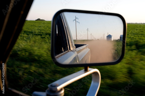 Farm in rearview mirror