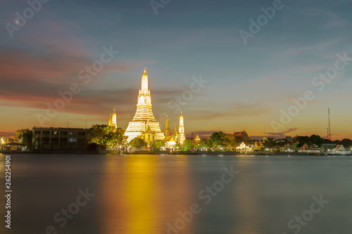 View of Wat Arun temple at sunset in bangkok Thailand. Wat Arun is The Best Buddhist temple Thailand and among the best known of landmarks.
