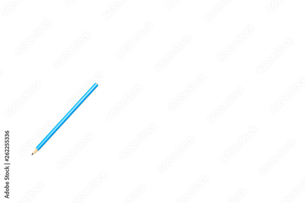 Top view of blue pencil isolated on white Top view of blue pencil isolated on white