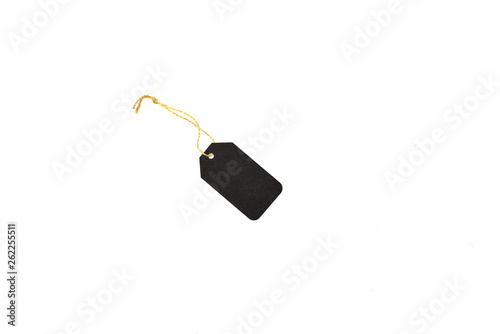 Top view of empty black label isolated on white