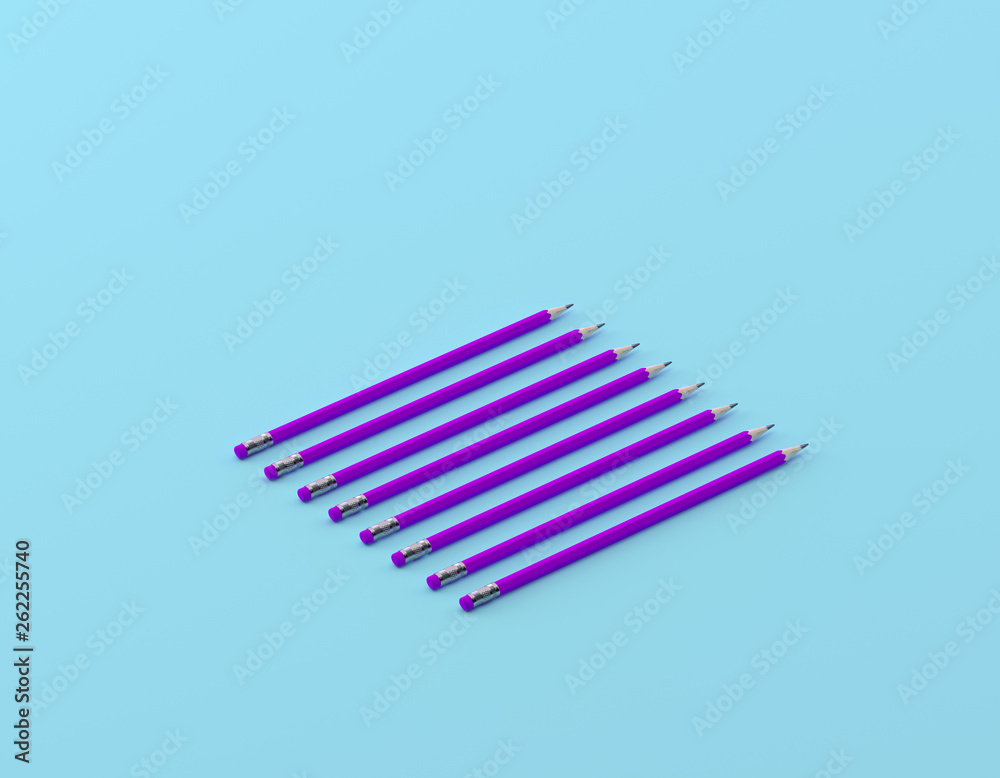 Creative layout of purple pencil on blue color background. minimal ideas concept. Creative layout of purple pencil on blue color background. minimal ideas concept.