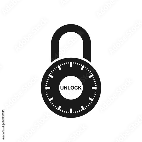Padlock with unlock button on it. Opening padlock icon. Vector illustration