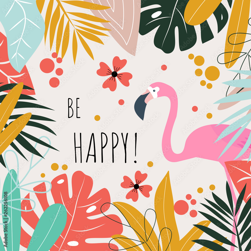 Naklejka premium A postcard with flamingos and the words 