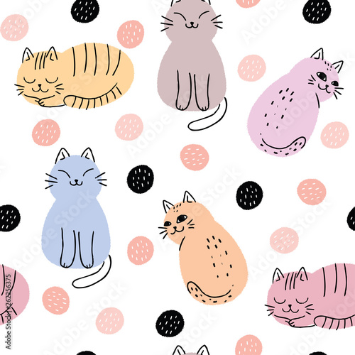 Abstract sweet cat seamless pattern vector. © Meaw_sally