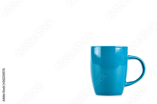 Big blue ceramic cup isolated on white background