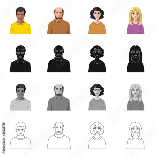 Vector illustration of hairstyle and profession  symbol. Set of hairstyle and character  stock symbol for web.