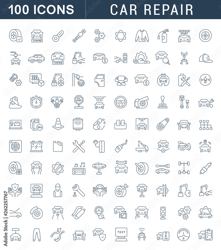 Set Vector Line Icons of Car Repair Set Vector Line Icons of Car Repair