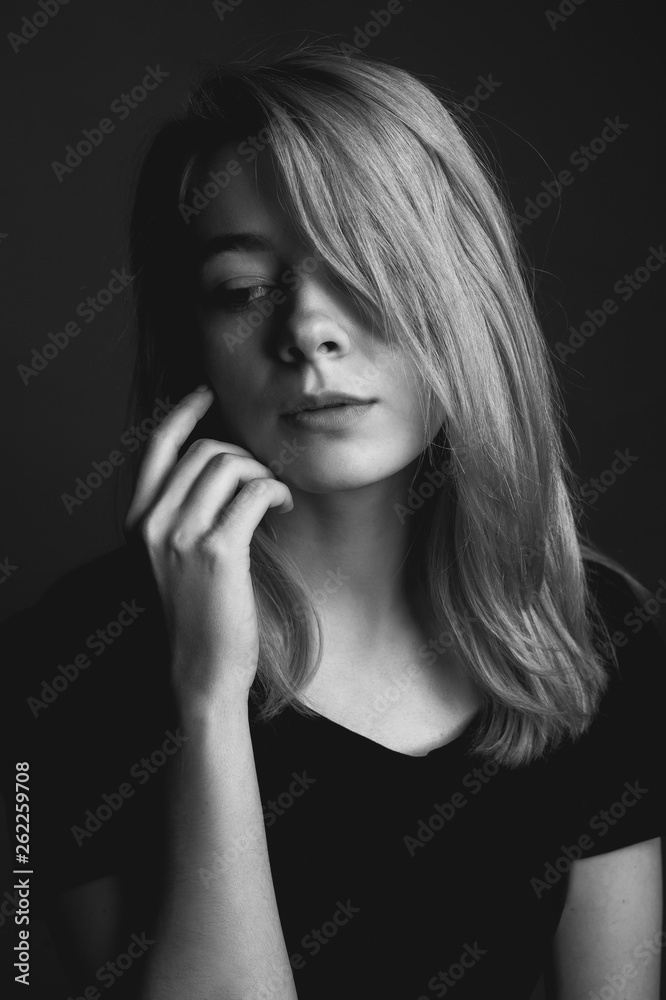 Beautiful young woman. Black and white portrait Beautiful young woman. Black and white portrait