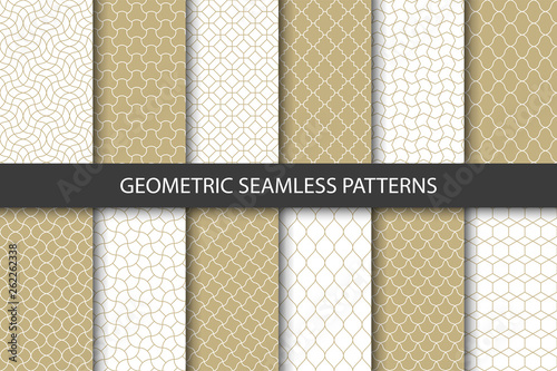 Vector set of golden ornamental seamless patterns. Collection of geometric luxury modern patterns. Patterns added to the swatch panel.