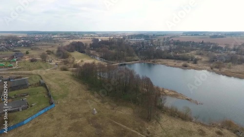 Village houses in the spring, Vishnevo Belarus. Shot by drone photo