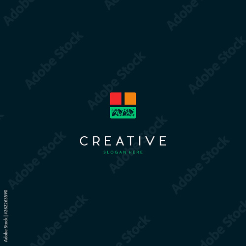 logo letter h line with leaf in box vector design, Letter H Box Cube Naturally Creative Logo Design	