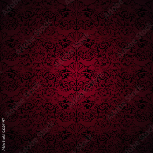 dark red and black vintage background, royal with classic Baroque pattern, Rococo with darkened edges background, card, invitation, banner. vector illustration EPS 10