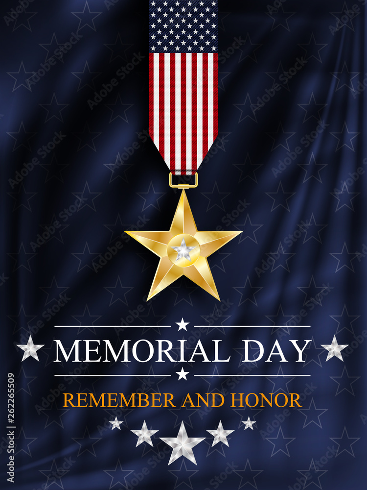 Obraz premium Memorial day background. Silver star. National holiday of the USA. Vector illustration.