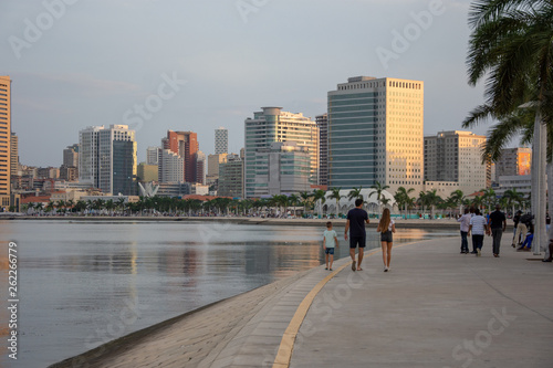 Luanda bay and seaside promenade at sunset, Marginal of Luanda, capital city of Angola- cityscape