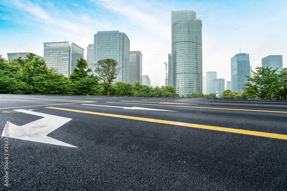 Road and skyline of urban architecture