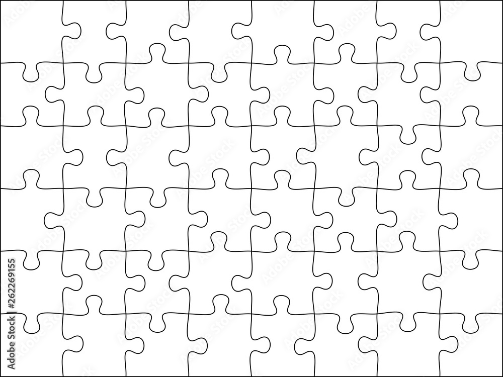 Puzzles grid template. Jigsaw puzzle 48 pieces, thinking game and 8x6  jigsaws detail frame design vector illustration Stock Vector | Adobe Stock