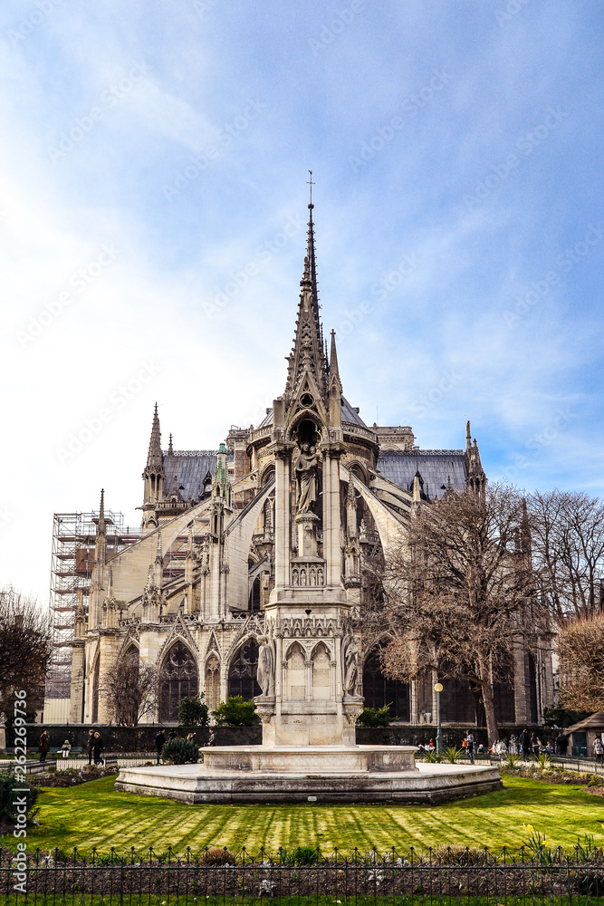 Notre Dame, Paris, 2015. East facade view from Jean XXIII square