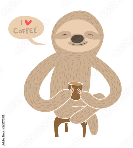 Cartoon sloth having coffee