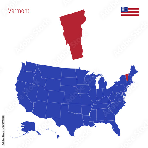 The State of Vermont is Highlighted in Red. Vector Map of the United States Divided into Separate States. photo
