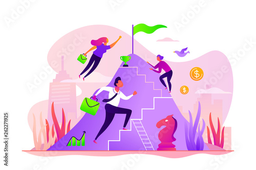 Career development, careerbuilder, personality development and career planning progress concept. Vector isolated concept illustration with tiny people and floral elements. Hero image for website.