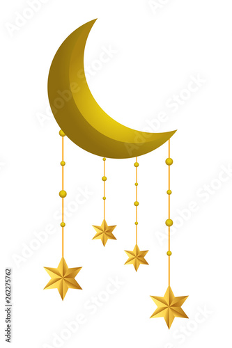 waning moon with hanging stars