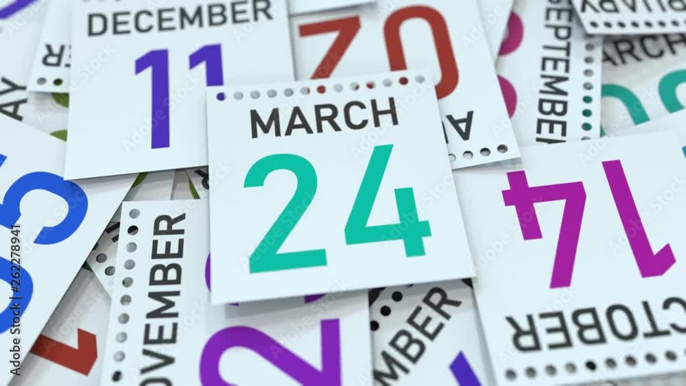 Calendar page shows March 24 date. 3D animation Calendar page shows March 24 date. 3D animation