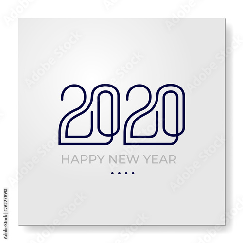 2020 Happy New Year greeting card. Logo numbers 2020 and text on light background. Vector Illustration. Isolated on white background.