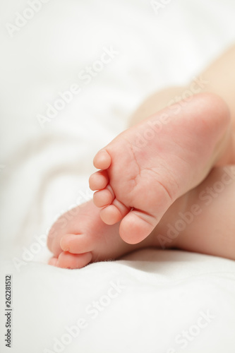 Newborn baby feet on white