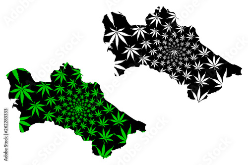 Turkmenistan - map is designed cannabis leaf green and black, Republic of Turkmenistan (Turkmenia) map made of marijuana (marihuana,THC) foliage, photo