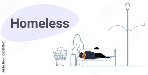 poor man sleeping outdoor drunk beggar lying on wooden bench homeless concept sketch doodle horizontal full length