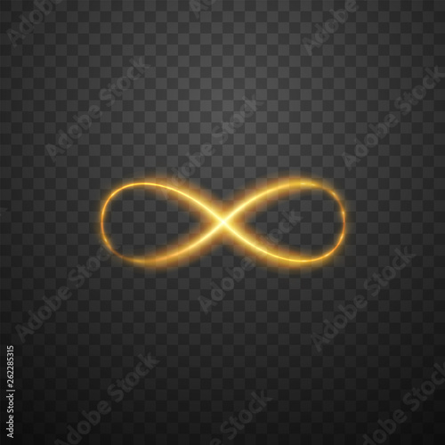 Gold infinity sign on dark transparent background