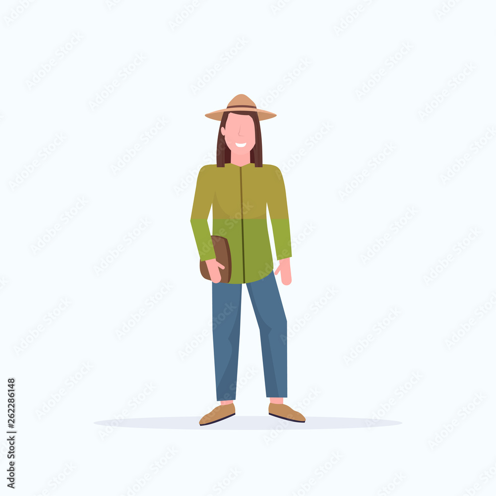 happy casual man standing pose smiling long haired guy wearing trendy clothes holding handbag male cartoon character full length flat white background
