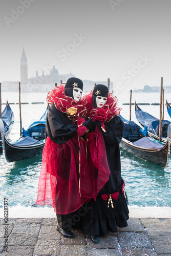 Venice Carnival Black and Maroon Couple