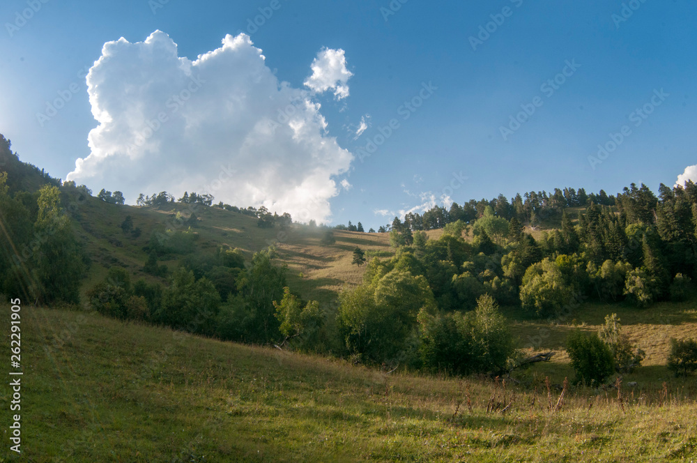 This is sunny valley in Caucasus mountains in summer This is sunny valley in Caucasus mountains in summer