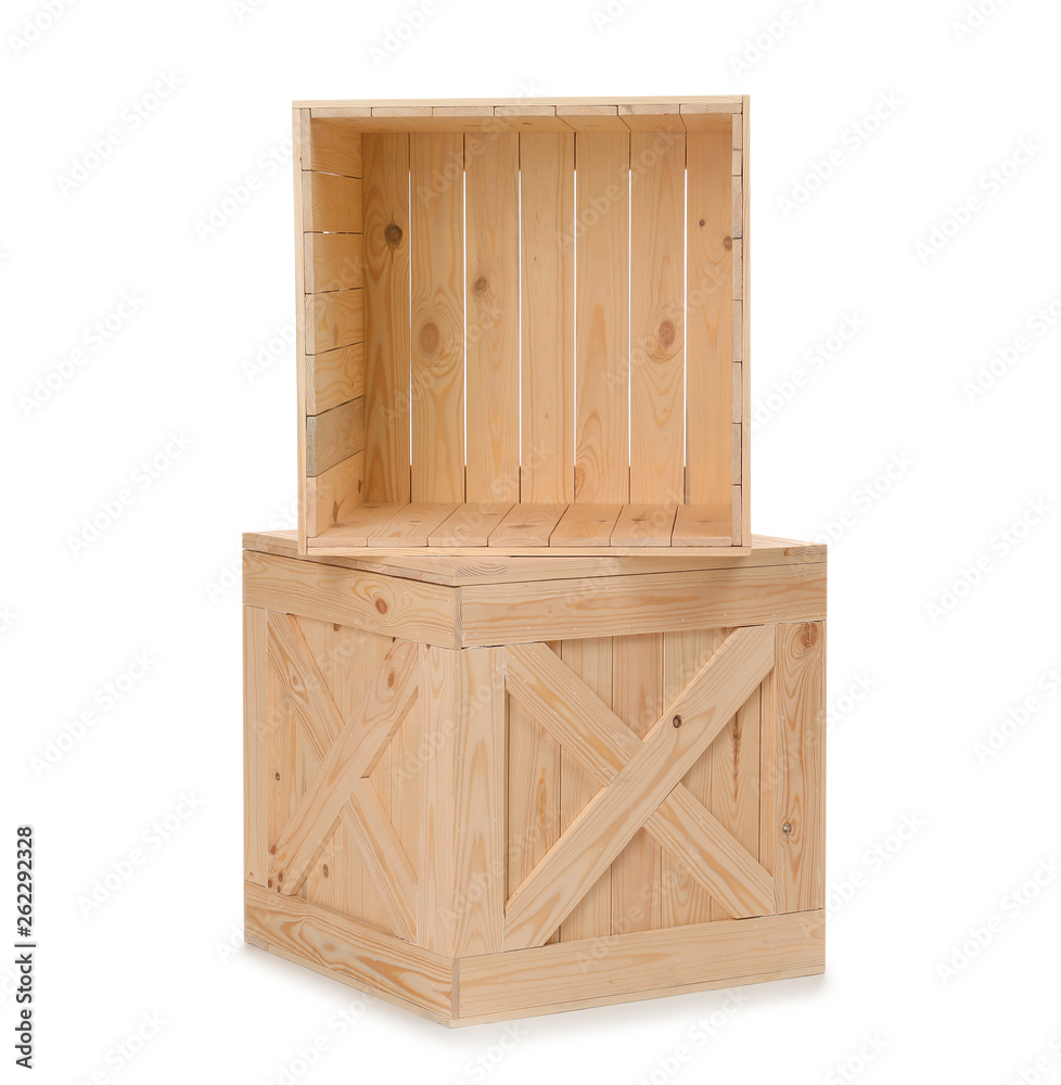 Wooden crates isolated on white. Delivery service Wooden crates isolated on white. Delivery service