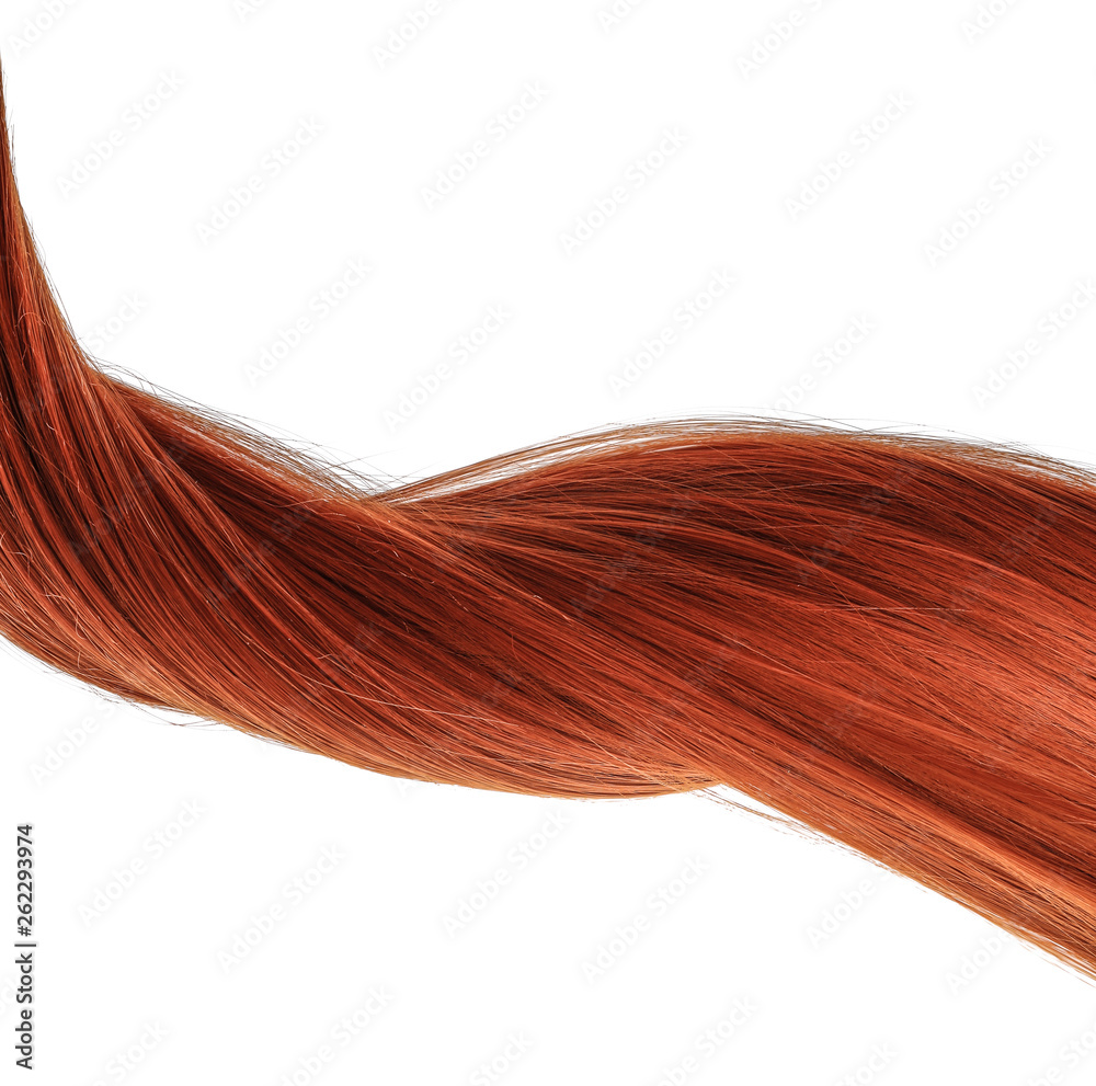 Beautiful red hair on white background, top view. Hairdresser service Beautiful red hair on white background, top view. Hairdresser service
