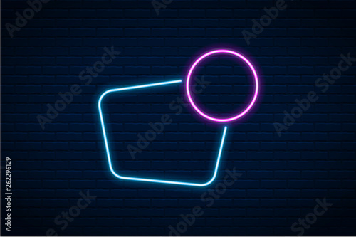 Photography Vector glowing neon arrow  on dark brick wall background.