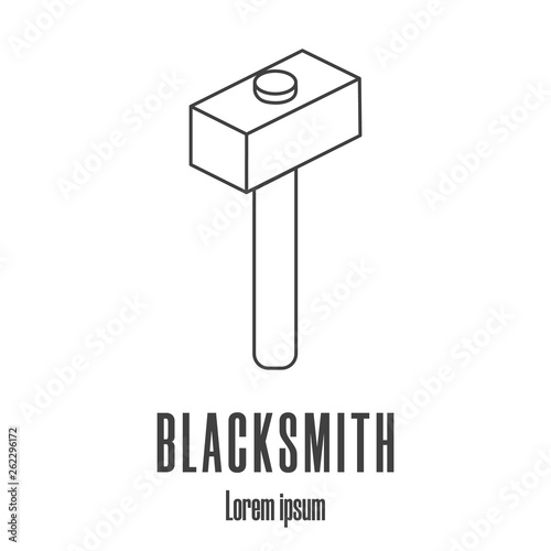 Line style icon of a hammer. Blacksmith, repair logo. Clean and modern vector illustration.