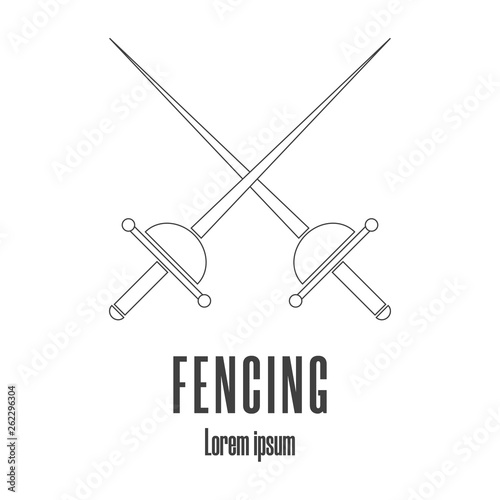 Line style icon of a crossed rapiers. Fencing, swordplay logo. Clean and modern vector illustration.